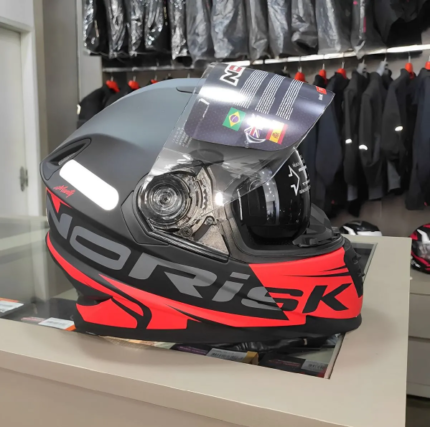 Capacete Norisk FF302 Manty Preto/Vermelho Fosco (Viseira Solar)