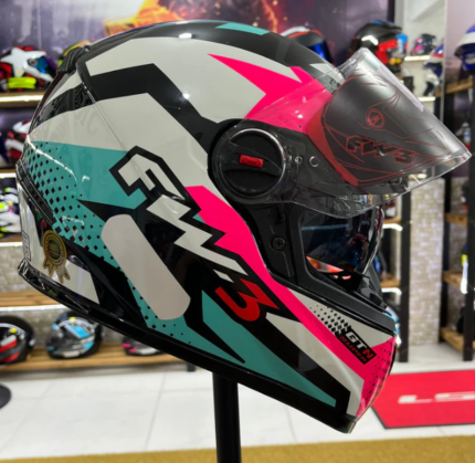 Capacete FW3 GTX Super Azul Tifany Rosa e Branco